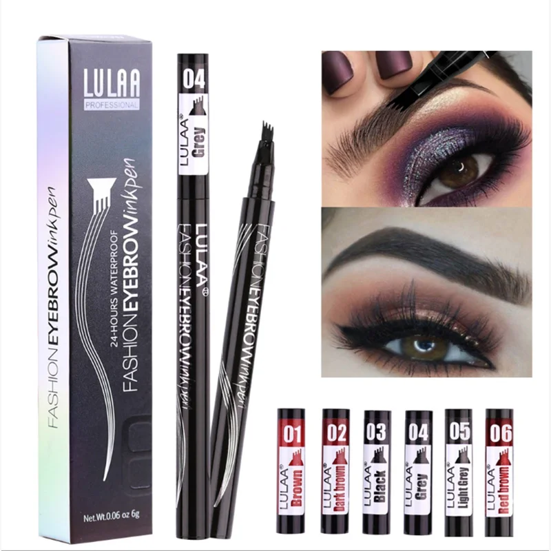 6 Color Microblading Eyebrow Pencil Waterproof Fork Tip Tattoo Pen Tinted Fine Sketch Eye Brow Pencils Long Lasting Eyebrows