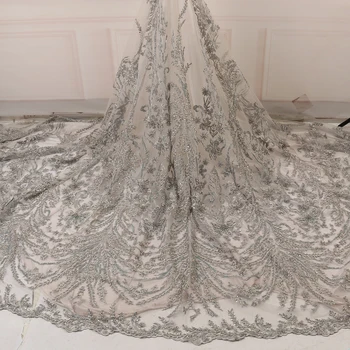 

Embroidery African French Tulle Lace with Beads Luxury Handmade Beads Lace Fabrics for Women Dresses Beaded Lace Fabric QF3218B