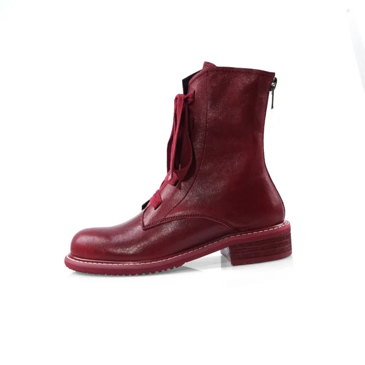 red Prova Perfetto Brand Design Women Boots Genuine Leather Short Boots Women Leisure Fashion Runway Show Women Shoes Winter Boots - Color: red