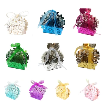 

Popular 50Pcs/set Butterfly Laser Cut Hollow Carriage Favors Box Gift Candy Boxes With Ribbon Baby Shower Wedding Event Party