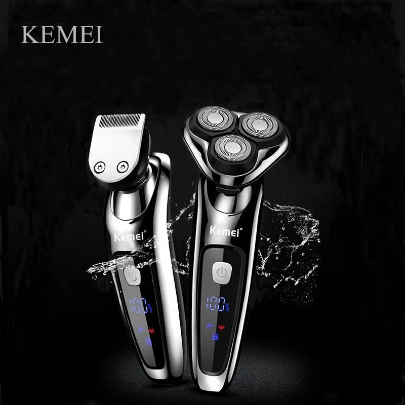 

KEMEI electric shaver shaving machine three-leaf rotating head charging floating intelligent control 2 in 1 razor trimmer 3