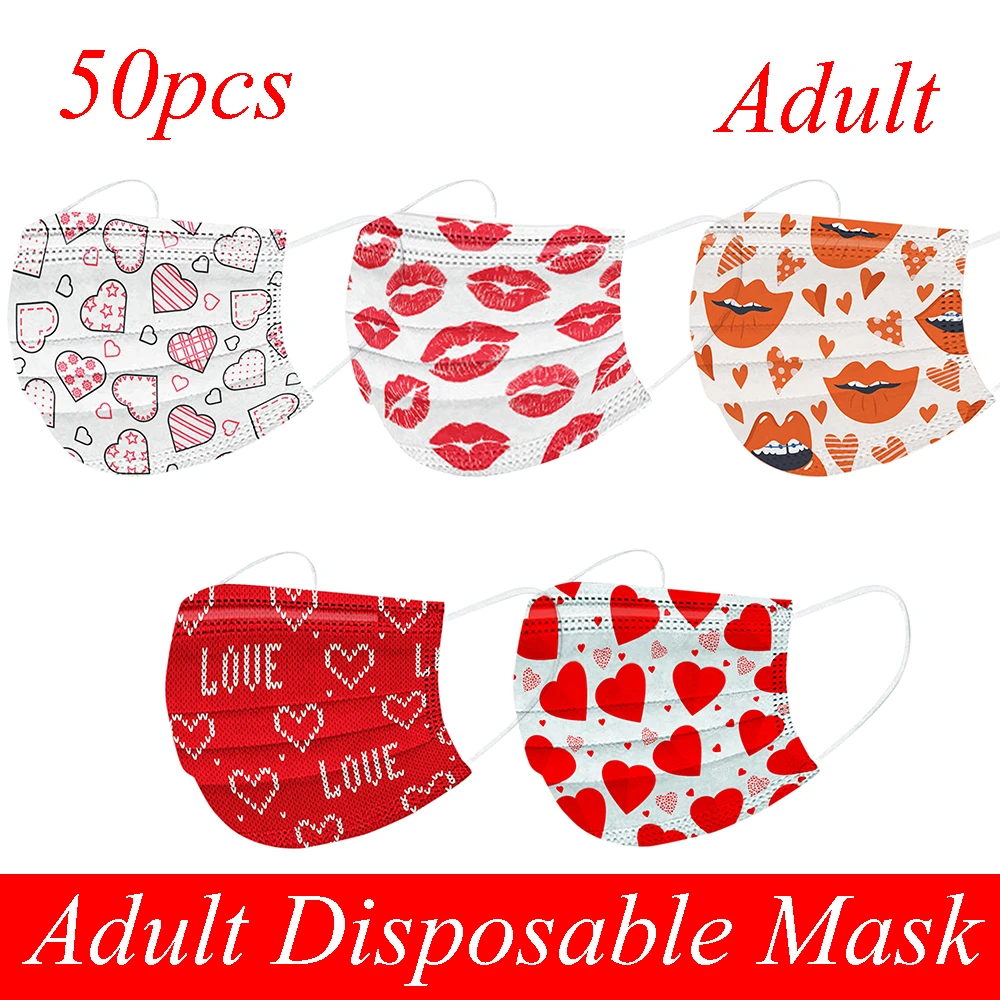 cowboy cosplay 50pc Valentine Day Disposable Mask Non-woven Heart Love Print Dust Protective Masks Adult Fabric Masque Halloween Cosplay Mask simple halloween costumes