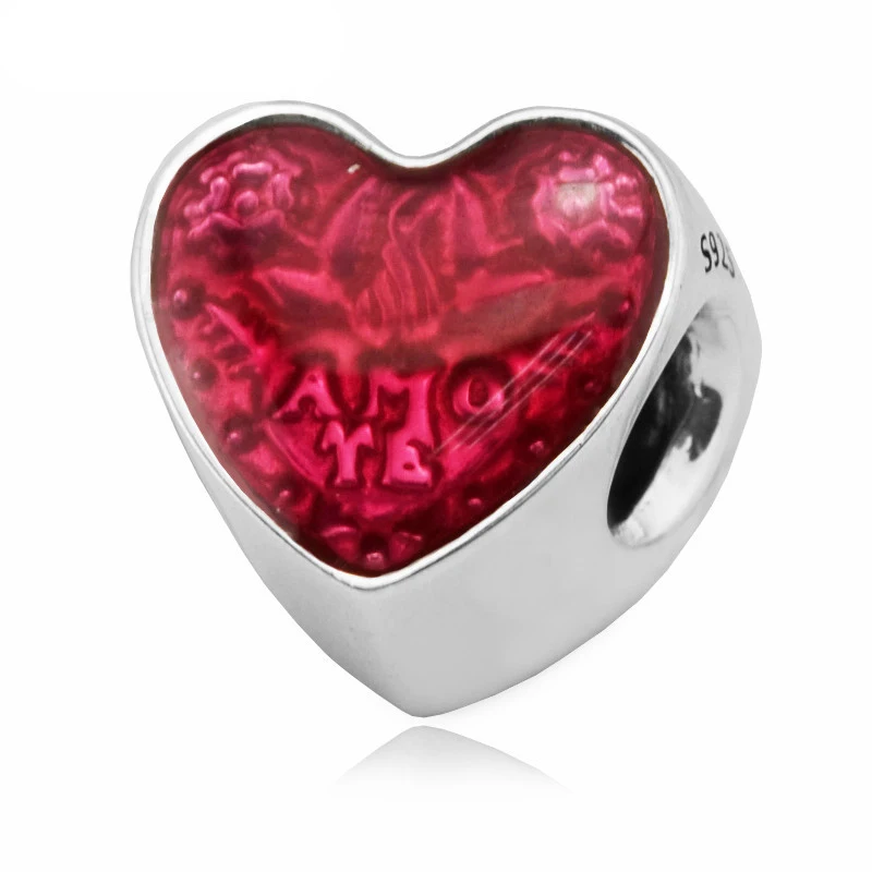 

AMO TE Red Heart Beads Fit Charm Bracelet Femme Valentine Day 925 Sterling Silver Beads for Jewelry Making Love Kralen Charms