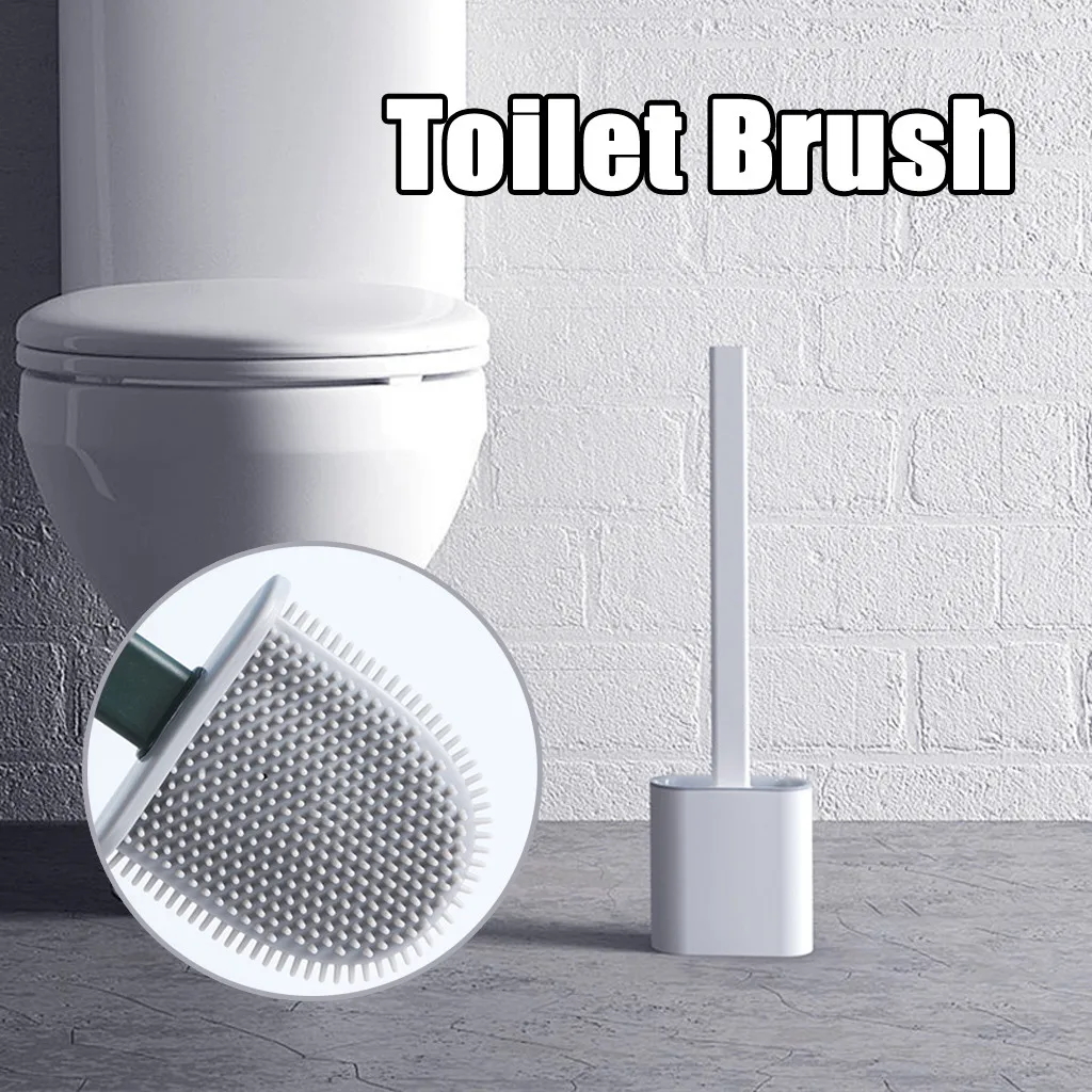 

Silicone Toilet Brush Wall Mounted Flat Head Flexible Soft Bristle Brush With Quick Drying Holder set for Bathroom Accessory#Y20
