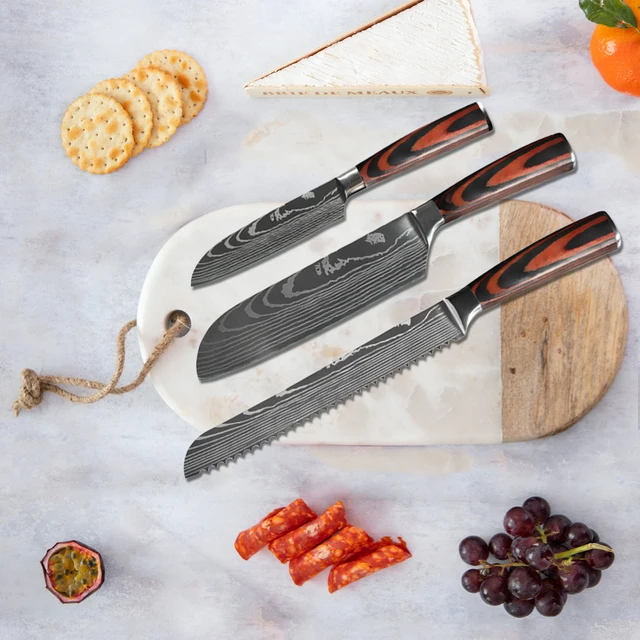 Coltello da chef 1-10 pezzi Set Coltelli da cucina Laser Damasco Modello Affilato Coltello giapponese Santoku Mannaia Coltello multiuso per affettare 2