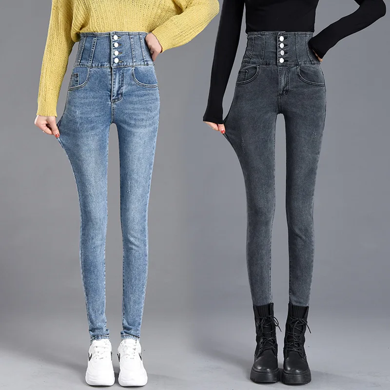 Jeans woman Pencil Pants High Waist Slim Stretch Four Breasted Jeans Women 2020 Summer