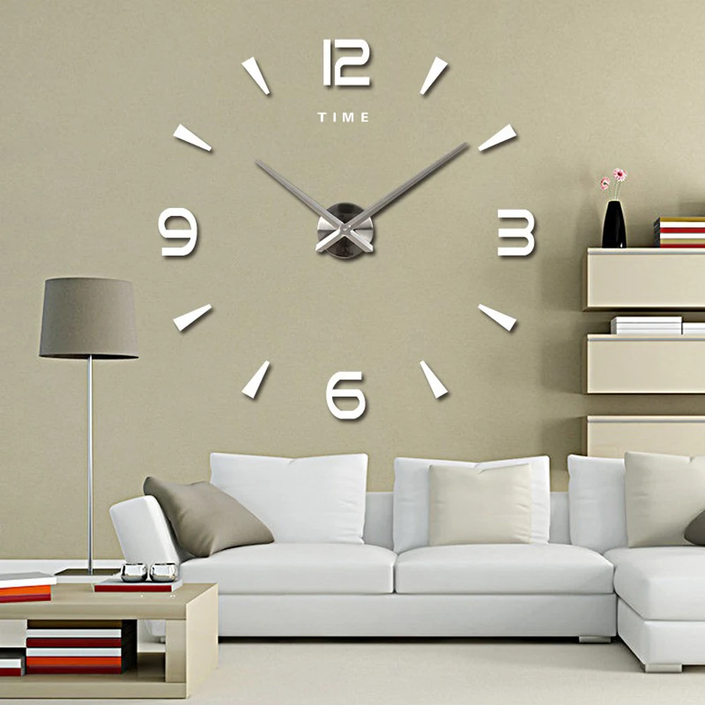 Reloj de pared grande de cuarzo 3D DIY, decorativo, pegatinas de espejo  acrílico, gran tamaño, decoración para el hogar, para cocina