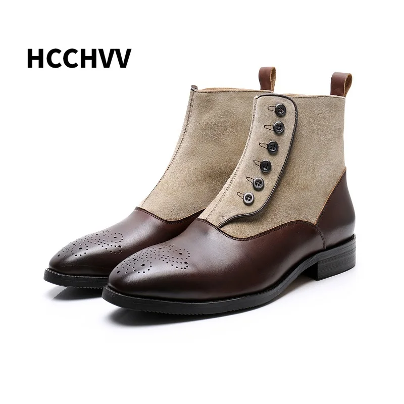 Italian Men's Knight Boots men Buckle button Work boots Square Shoe men Chelsea Boots