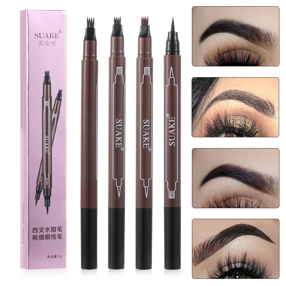 Жидкий карандаш для бровей с двойной головкой 4 насадки микроблейдинг макияж