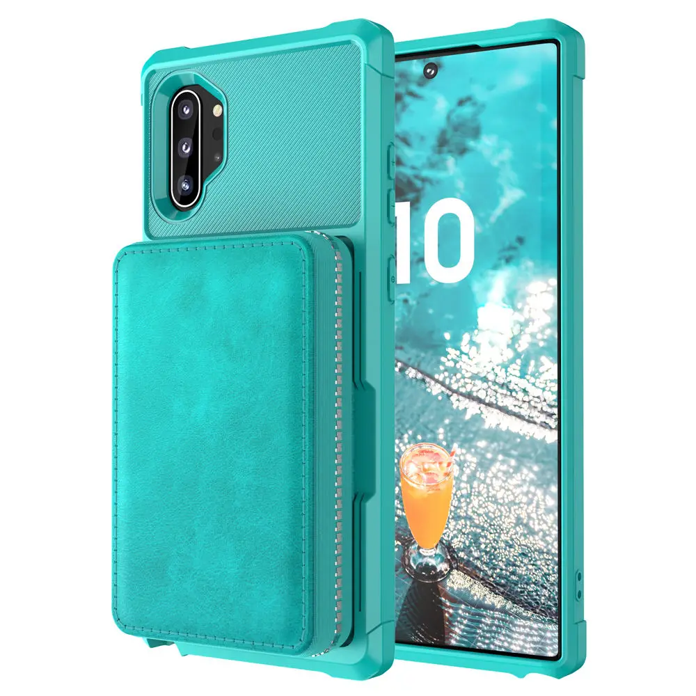 Чехол из искусственной кожи на молнии note 10 plus 5G чехол-кошелек для samsung S9 S10E S10 Plus Note 9 10 слоты для карт откидная задняя крышка чехол для телефона - Цвет: Mint