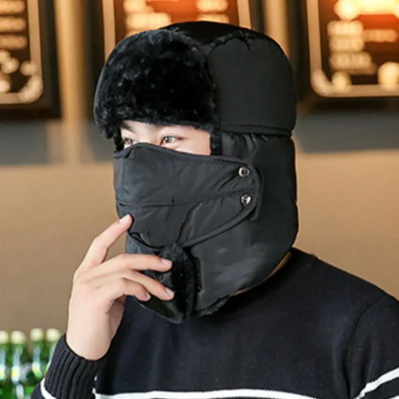 Winter Warm Solid Color Trapper with Mask Hat Cap Ski Fur Retro Trend Earmuffs Y1QE