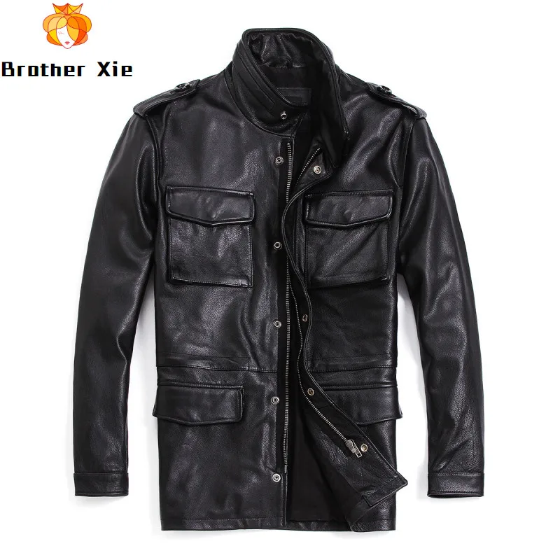 

Plus Size 7XL Men's Genuine Leather Jacket Long Real Cowhide Leather Coat Black Motorcycle Biker Jacket for Male R3049