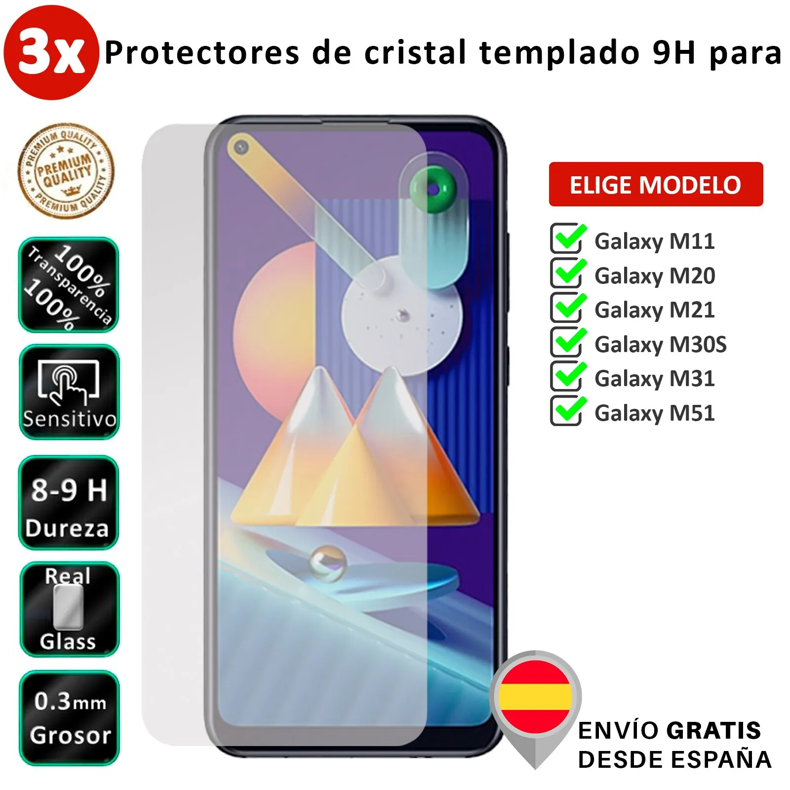 3X Pellicola Salvaschermo Per Samsung Galaxy M11 M20 M21 M30S M31 M51. Vetro Temperato Trasparente Per Movil. Scegli Il Modello