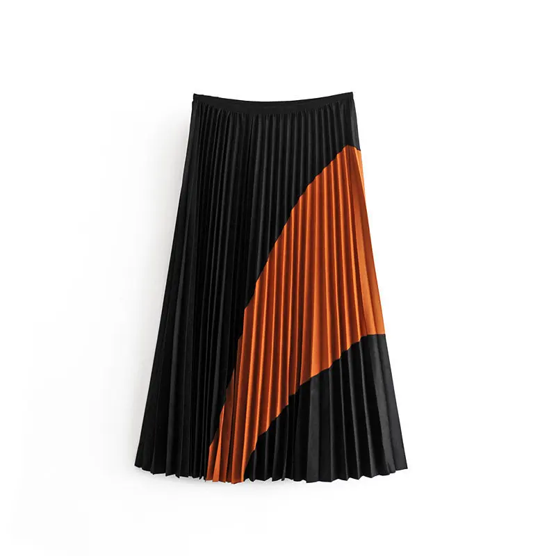 Женская Ретро замшевая плиссированная юбка с лоскутным узором на молнии сбоку винтажная Женская стильная юбка до середины икры