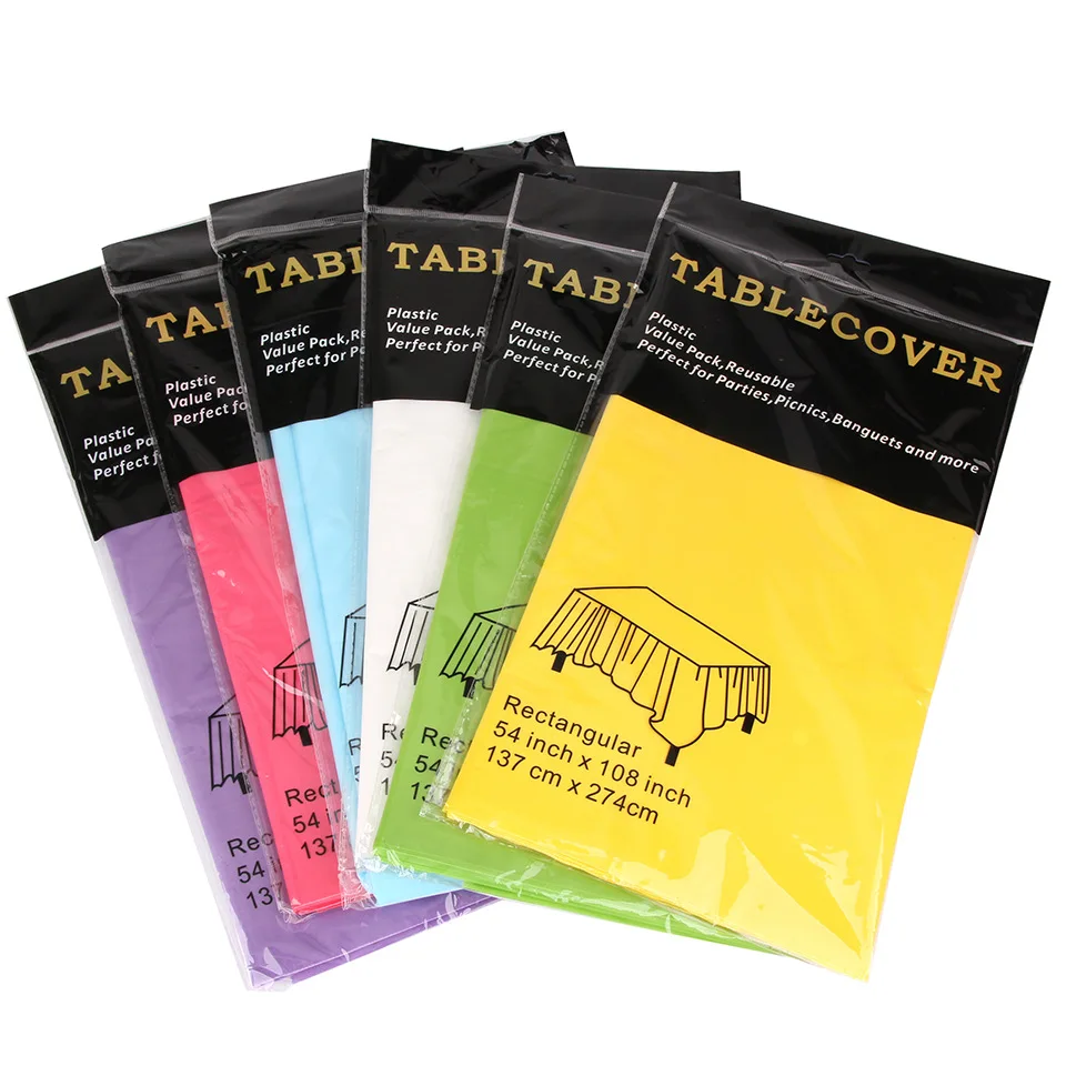 

PE disposable tablecloth party supplies solid color plastic tablecover 137cm*274cm (54"*108")