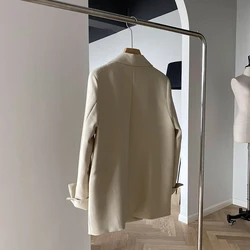 Cor sólida elegante azul blazer feminino jaqueta estilo coreano solto decote em v manga comprida cardigan roupas de inverno feminino