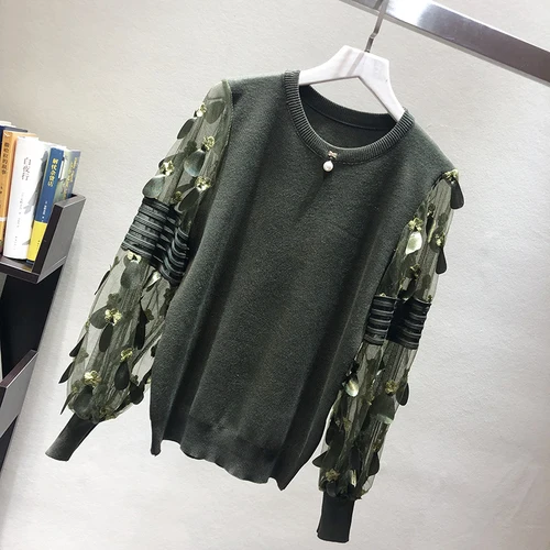 army green Neople корейские сексуальные с сеточкой в стиле петчворк фонарь рукав вязаный свитер женский винтажный Свободный вязаный пуловер сладкий Pull Femme Hiver 46037 - Цвет: army green
