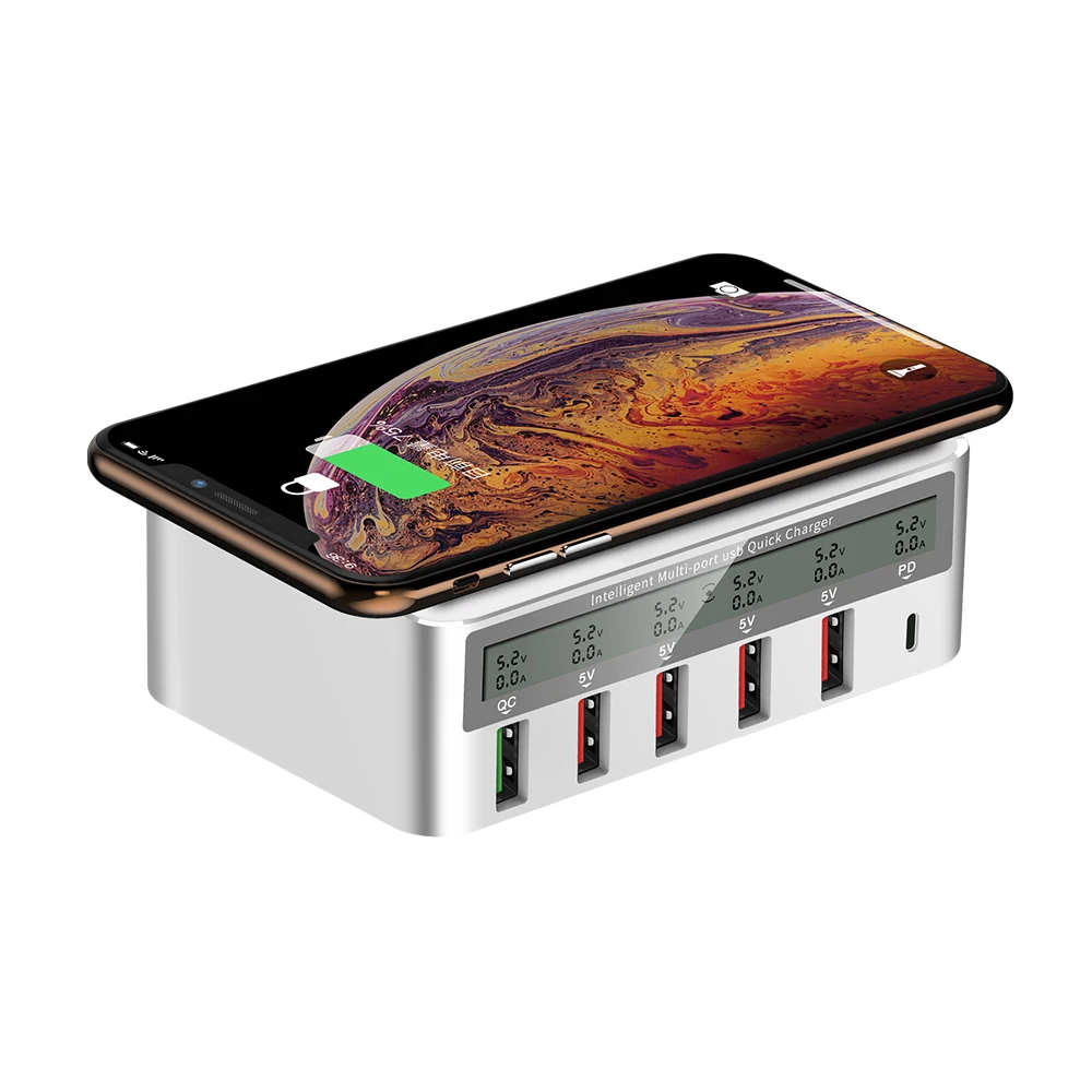 818 интеллектуальное многопортовое USB быстрое зарядное устройство адаптивный ЖК-дисплей беспроводной порт быстрой зарядки type-C