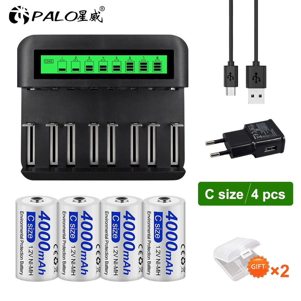 Batteria Ricaricabile Palo 1.2V Nimh C Batteria 4000Mah Tipo C Caricabatterie Lcd Per Batteria Da 1.2V Nimh Aa Aaa C Tipo D