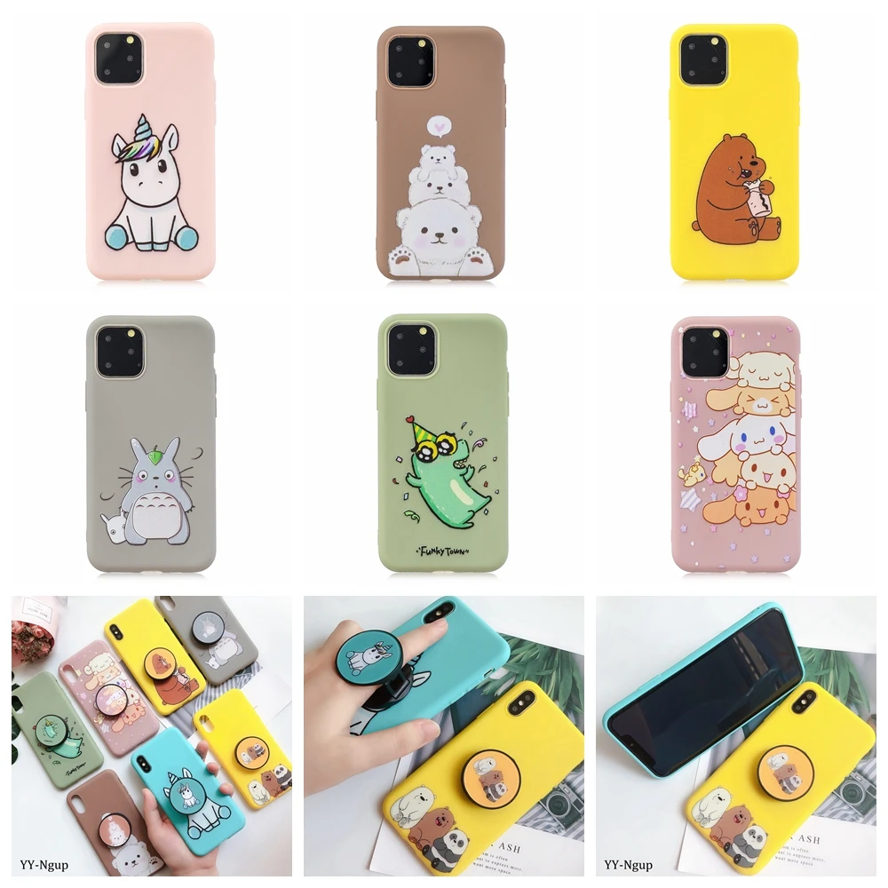

Phone Holder Case for iPhone 11 Pro Case Kawaii Unicorn Bear Silicone Cover for Coque iPhone 11 Max X XR XS Case Carcasa women