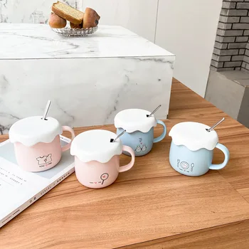 

Mug with Lid Mug with Spoon Coffee Cup Ceramic Couple Mugs Reusable Eco-friendly Articles for Home for Office Milk Mugs Mate Cup