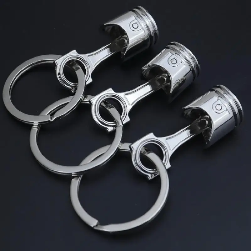 Alloy Piston Car Keychain Keyfob Engine Fob Key Chain Ring keyring Gift Silver