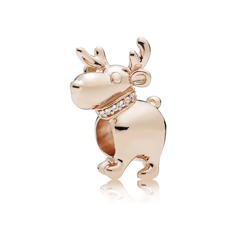 Happy Reindeer Новые оригинальные подвески из сплава с бусинами для кошек, собак, домашних животных, Льва, совы, животных, эмаль, подходит для браслета Pandora, браслет, ожерелье, сделай сам, Женские Ювелирные изделия - Цвет: Happy Reindeer
