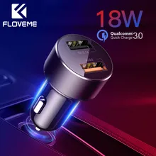 FLOVEME быстрое зарядное устройство 3,0 Автомобильное зарядное устройство для телефона 18 Вт с двумя портами светодиодный цифровой дисплей Супер быстрая зарядка для мобильных телефонов QC 3,0 зарядное устройство