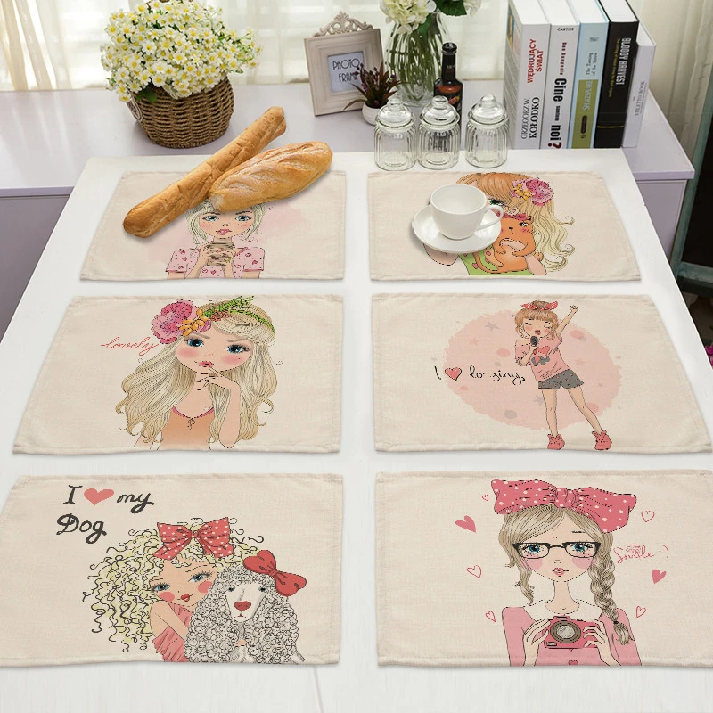 1 шт. Милый хлопковый льняной коврик для девочки, кухонный коврик Kawaii, подстаканник, коврик для чаши, обеденный стол, коврики 42*32 см, домашний декор, PM0044