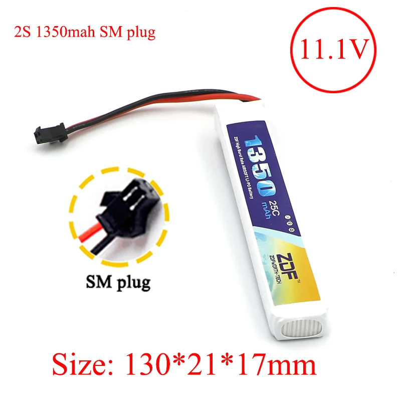 ZDF RC Lipo Аккумулятор 7,4 V 11,1 V 1200mah 1350mah 1100mah 2S 3S 20C 25C для microsoft страйкбольного оружия модель вертолета BB пистолет - Цвет: 3S 1350mah SM plug