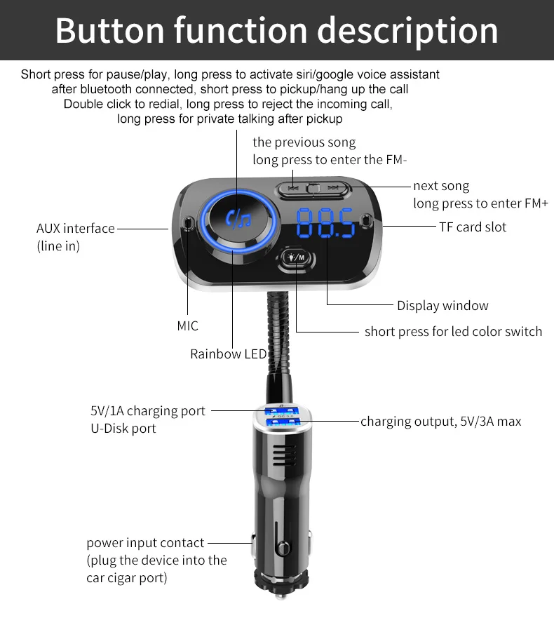 USB быстрая зарядка 3,0 Автомобильное зарядное устройство Bluetooth fm-передатчик MP3-плеер беспроводной fm-радио адаптер Поддержка 2 подключения мобильного телефона