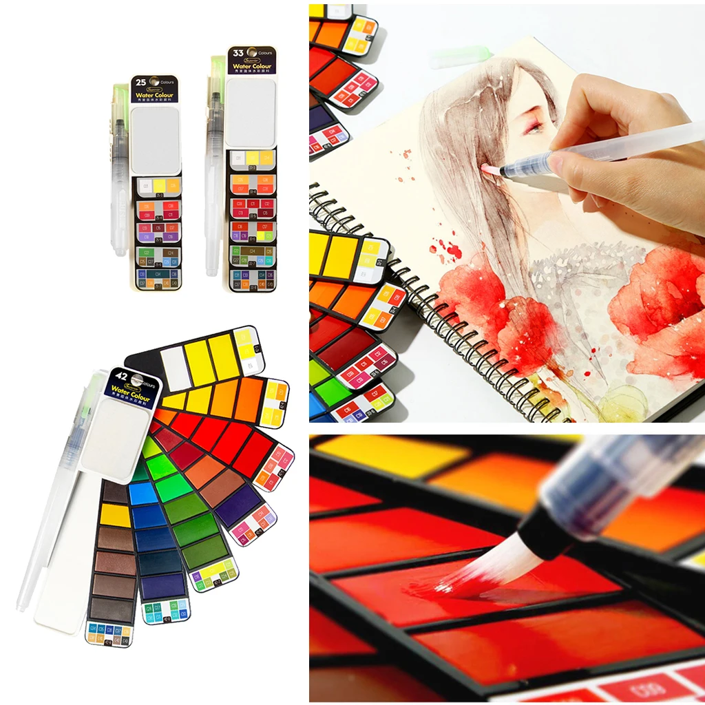 Artists Watercolour Paint Set Portable Pocket Travel Painting Set with Brush