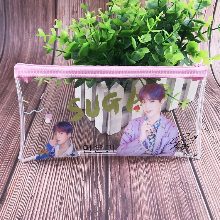 SUGA Kpop сумка Bangtan для мальчиков, чехол-карандаш, сумка Дважды EXO, семнадцать цветов, цветная косметичка, чехол-карандаш, ПВХ, сумка для канцелярских принадлежностей - Цвет: SUGA