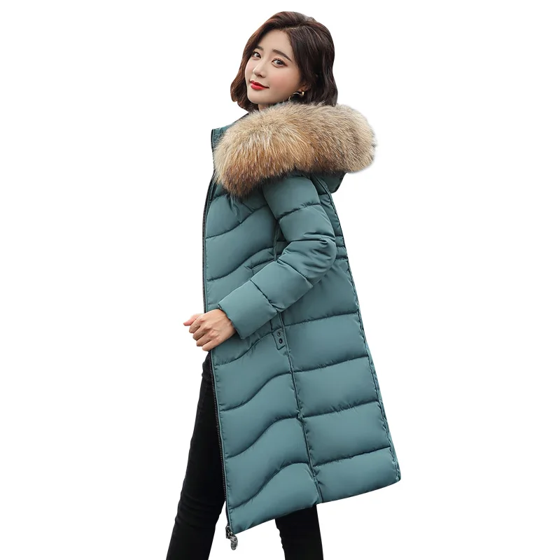 

Lingwave Winter New Cotton-Padded Jacket Women's Mid-Length Fur Collar Hooded Slim Outerwear Plus Size S-3XL Female Parka Coat