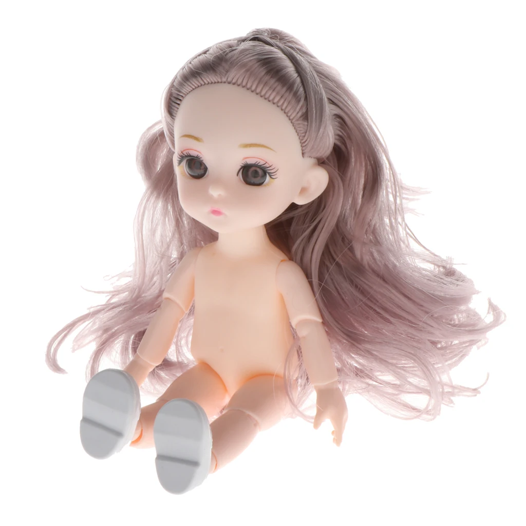 Lovely 13 Moveable Ball Joints 1/12 BJD Mini Girl Doll 3D Eyes DIY Supplies Birthday Gift  Pink Yellow Silver Hair Dolls Toy