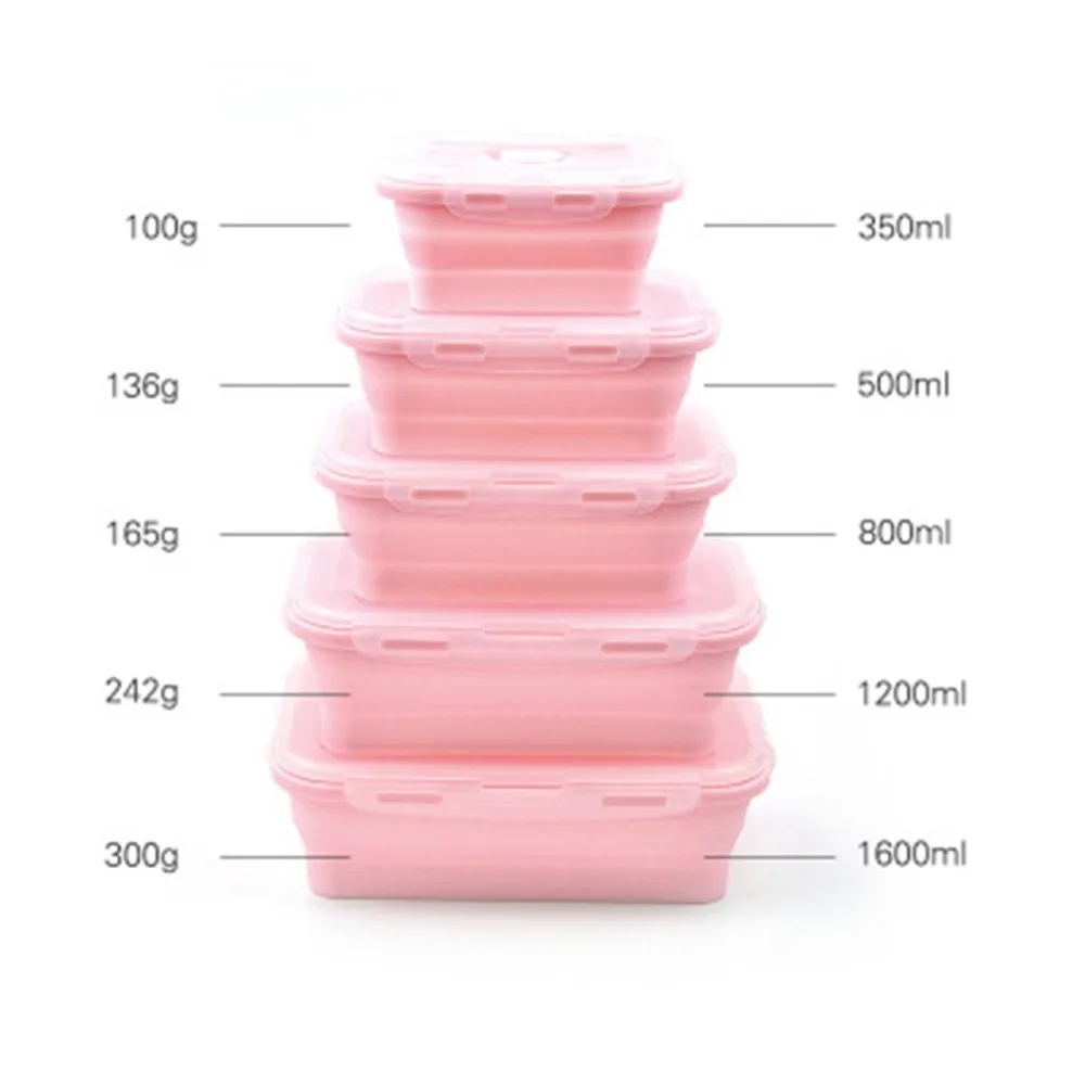 Силиконовые Коробки для обедов складной Портативный коробка чаша бенто Коробки складной Еда контейнер 350/500/800/1200 мл экологически чистые