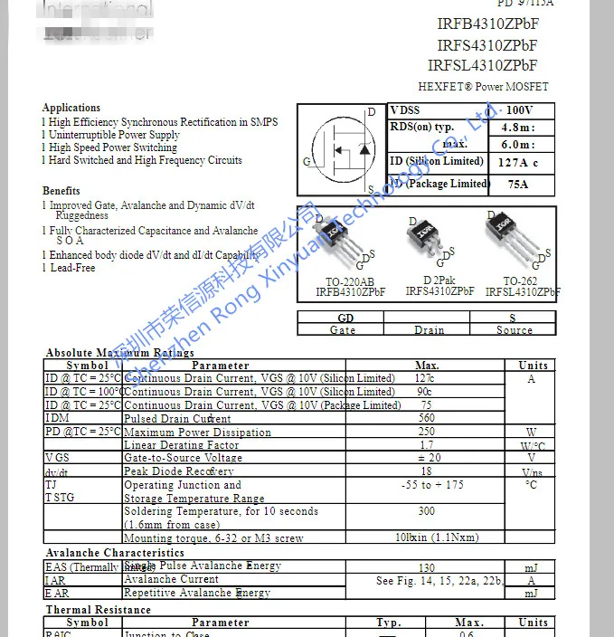 IRFB4310ZPBF FB4310Z IRFB4310Z TO-220 100V Новая высококачественная n-канальная MOS трубка