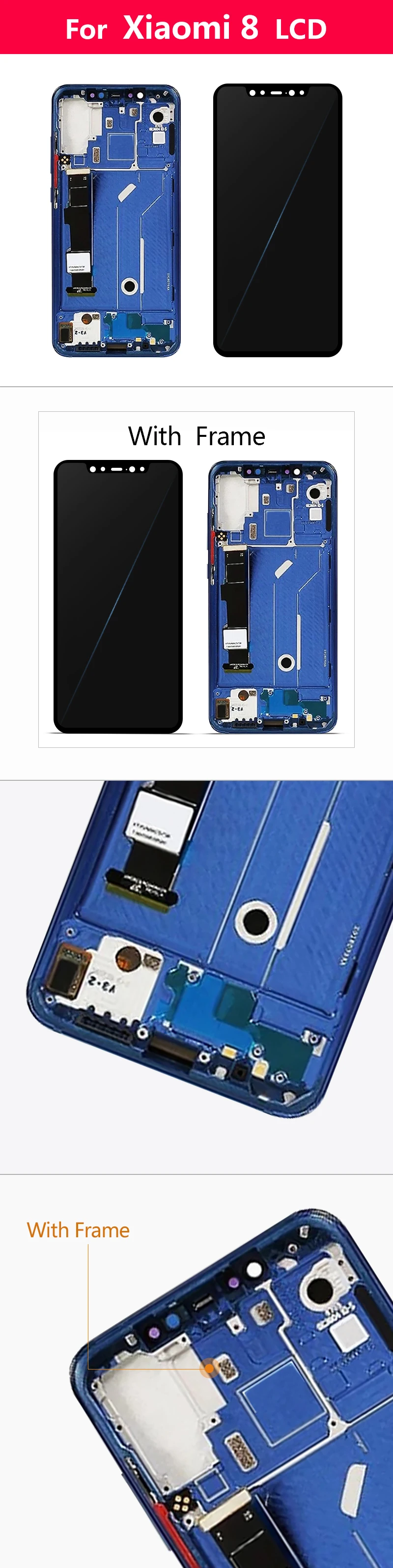 AMOLED для Xiaomi Mi 8 ЖК-дисплей Sreen сенсорный дигитайзер Запасные части для сборки с рамкой тестирование