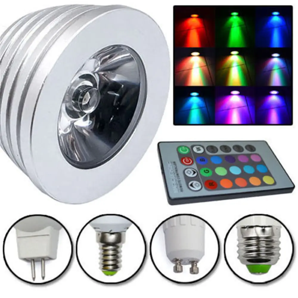 1pcsLowest price RGB lamp led E27 E14 GU10 GU5.3 85-265V RGB LED Bulb RGB Spotlight with24Keys IR Remote Controller 5W LED Lamp led spotlights indoor