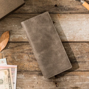 

Men's Retro Frosted Leather Long Phone Wallet Card Holder Purse Handmade Wallet Literary Tide First Layer Cowhide Original Men