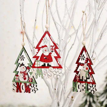 

3PCS/Set Christmas Tree Pendants Festive Christmas Wooden Hanging Loop