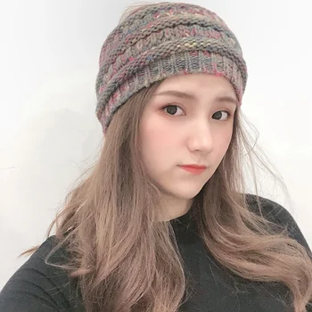 

Autumn Winter Fashion Beanies Women Stretch Knitted Wool Crochet Hats Cap Bun Ponytail Beanie Holey Warm Hat Winter Warm Beanies