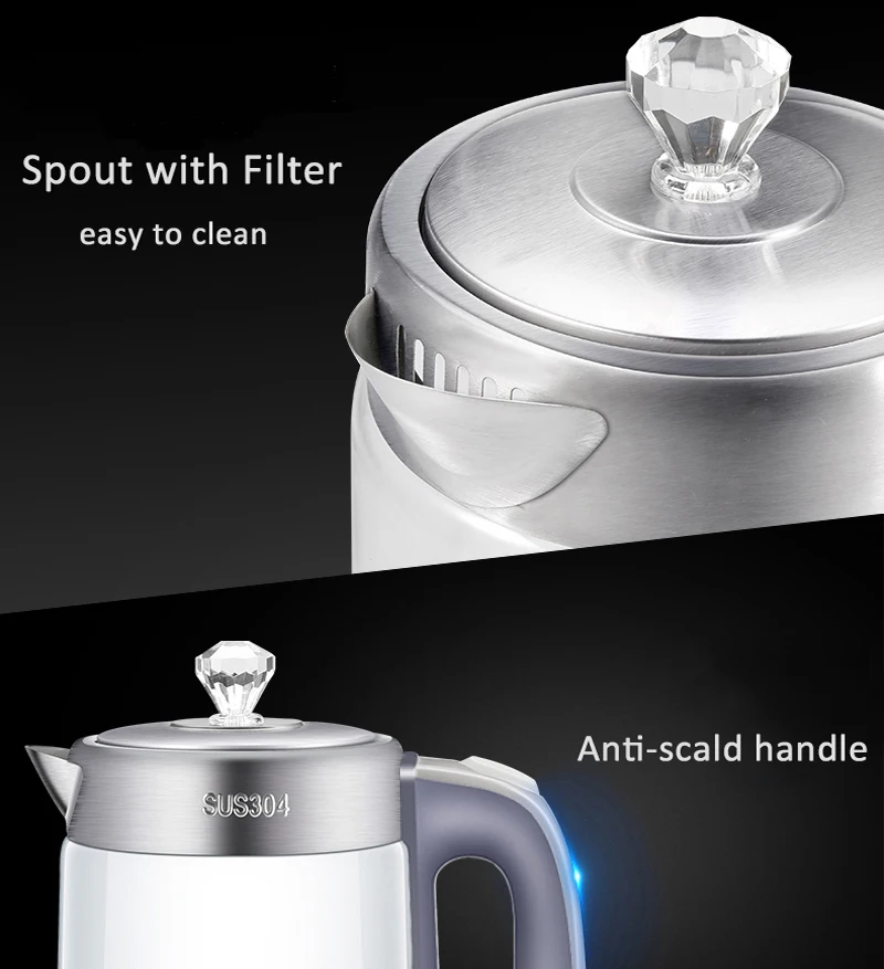 2L Electric Kettle BPA Free Fast Boiling Glass Tea Kettle Cordless Stainless Steel Finish Hot Water Kettle Glass Tea Pot (2)