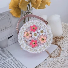 Новая модная детская сумка на плечо с цепью, шерстяная сумка для девочек с цветочным жемчугом, мини-сумка через плечо, сумочка с принцессой