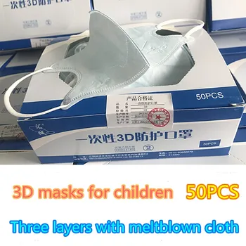

50pcs 3D Children's Masks Disposable Masks Three Layers with Meltblown Layer Anti-flu Anti-dust Thin Breathable Student Masks