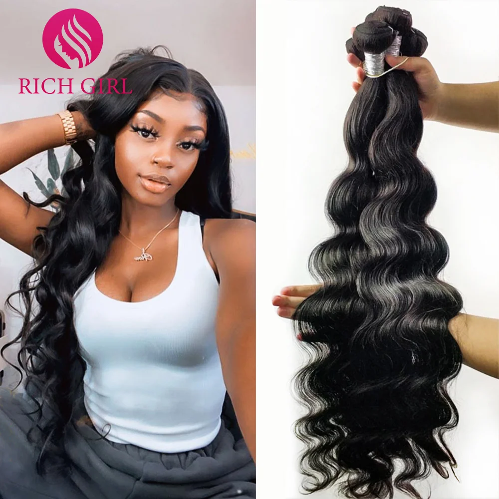 

Body Wave Bundles Human Hair for Black Women Natural Color Brazilian Unprocessed Remy Hair Extensions Wet and Wavy Hair Weft