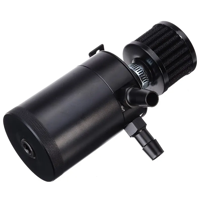 Mayitr 1set Aluminum 2-port Oil Catch Can Reservoir / Tank Universal Black With PCV/CCV Air Filter