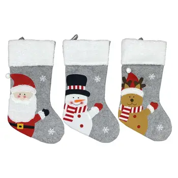 

Christmas Elk Snowman Santa Claus Stockings Sock Plush Candy Gift Bag Xmas Tree