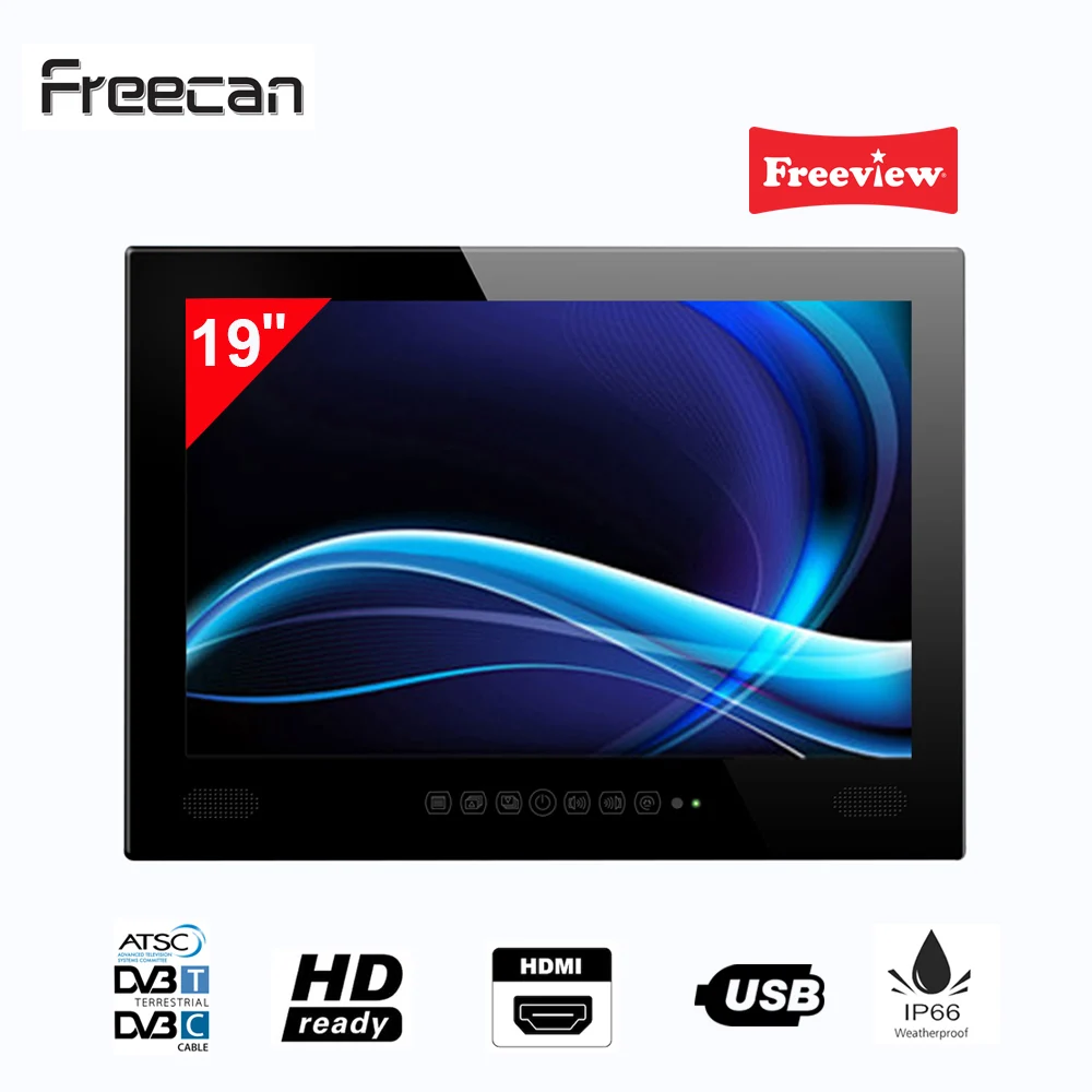 

Freecan 19 inch waterproof LED TV IP66, Freeview Bathroom and Shower LED TV Mirror finish for hotel home