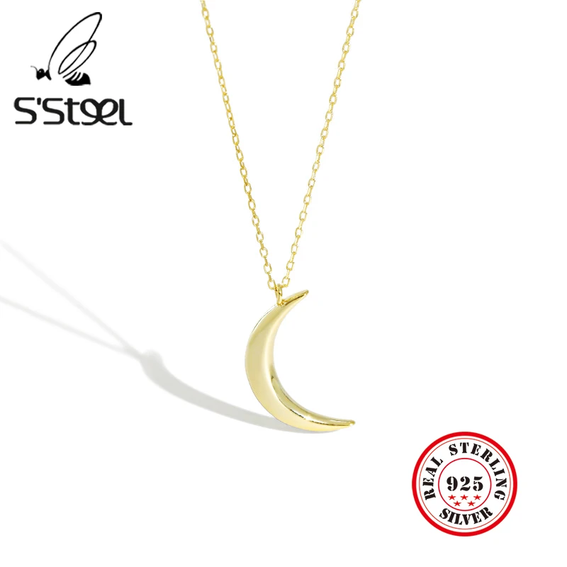 S'STEEL Moon Necklcaes Стерлинговое Серебро 925 пробы для женщин корейский минимализм